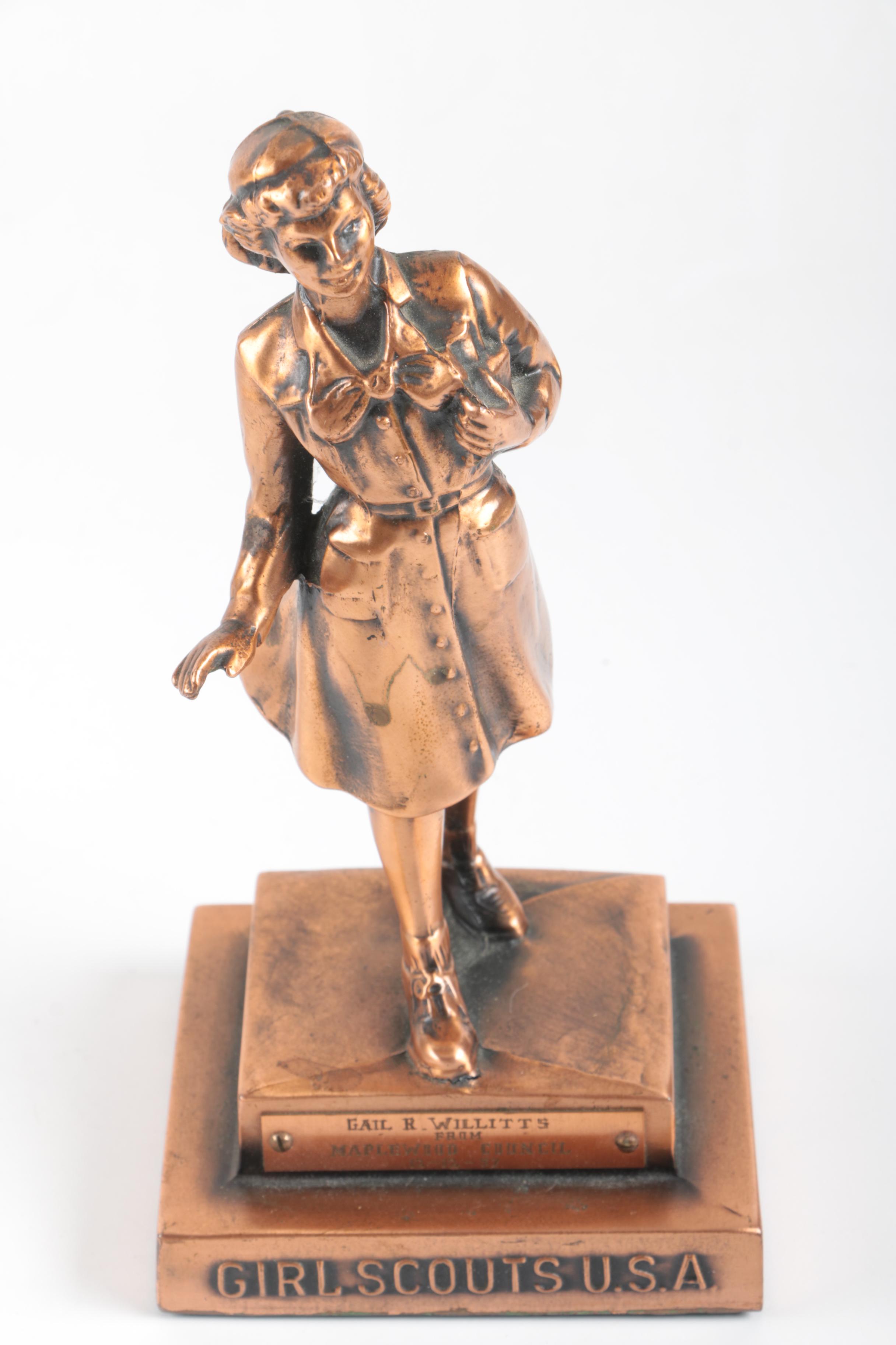 Vintage Marjorie Daingerfield "Girl Scouts USA" Figurine and Other Memorabilia