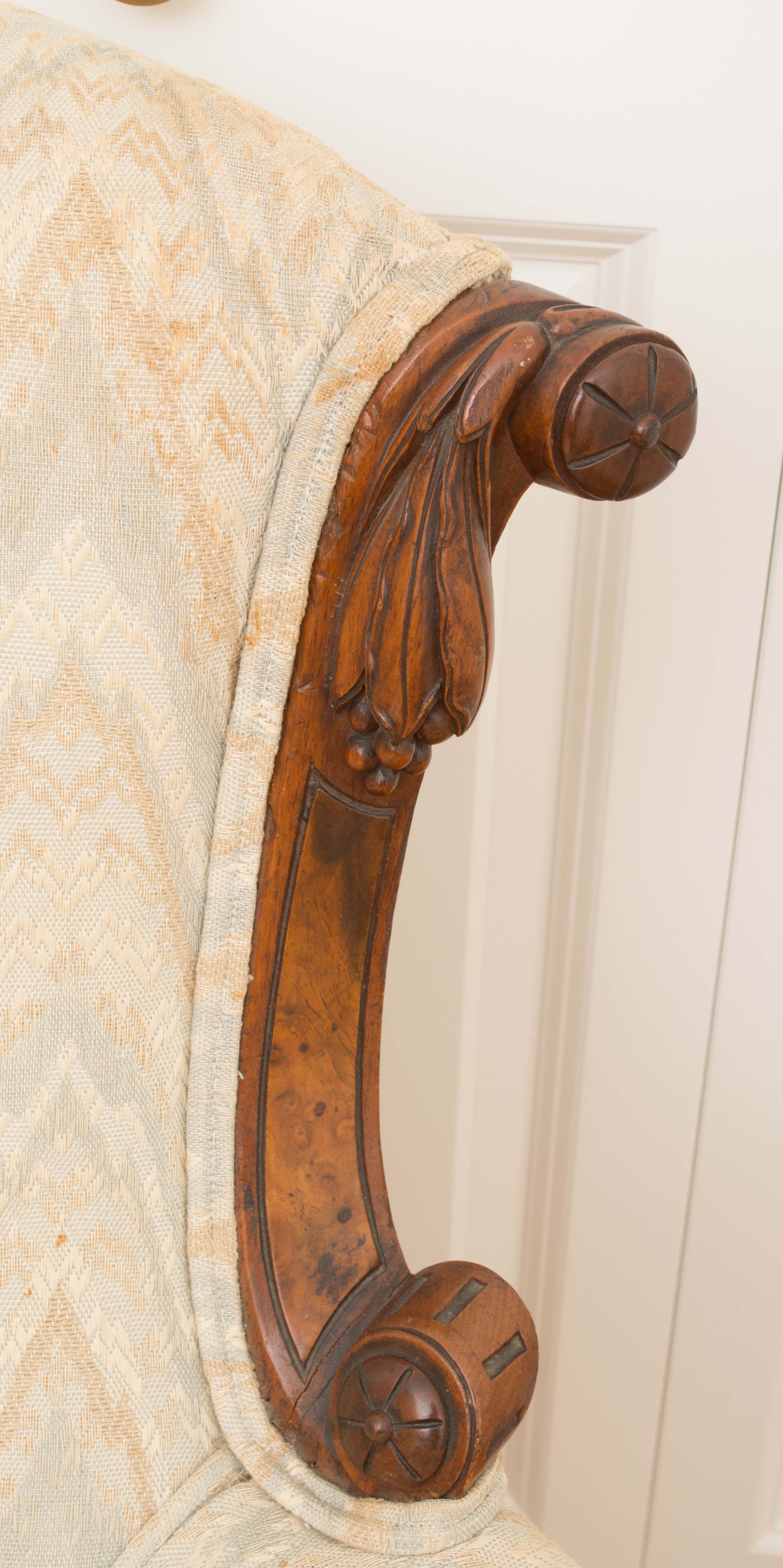 Antique Wingback Chair With Exposed Walnut Frame