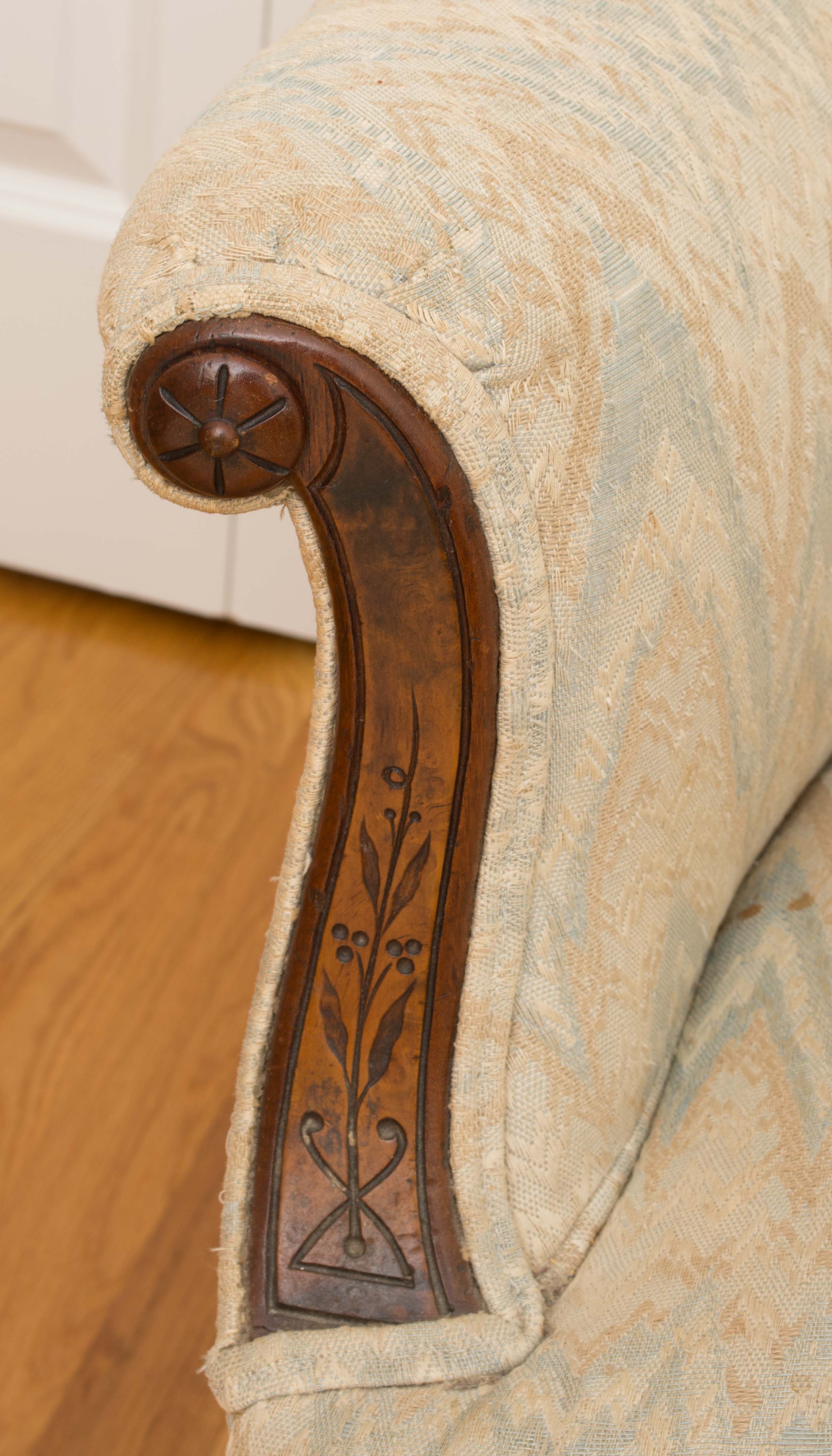 Antique Wingback Chair With Exposed Walnut Frame