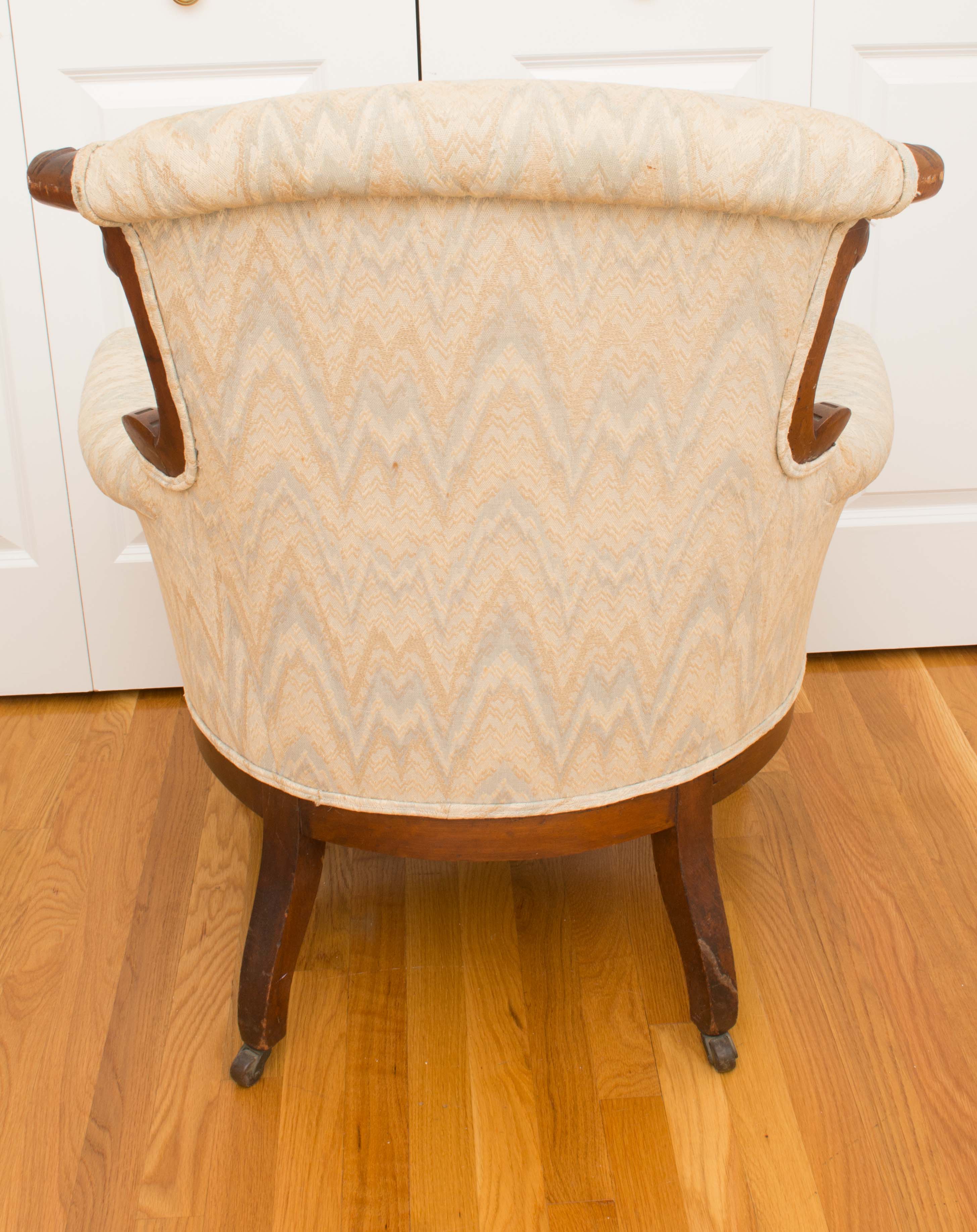 Antique Wingback Chair With Exposed Walnut Frame