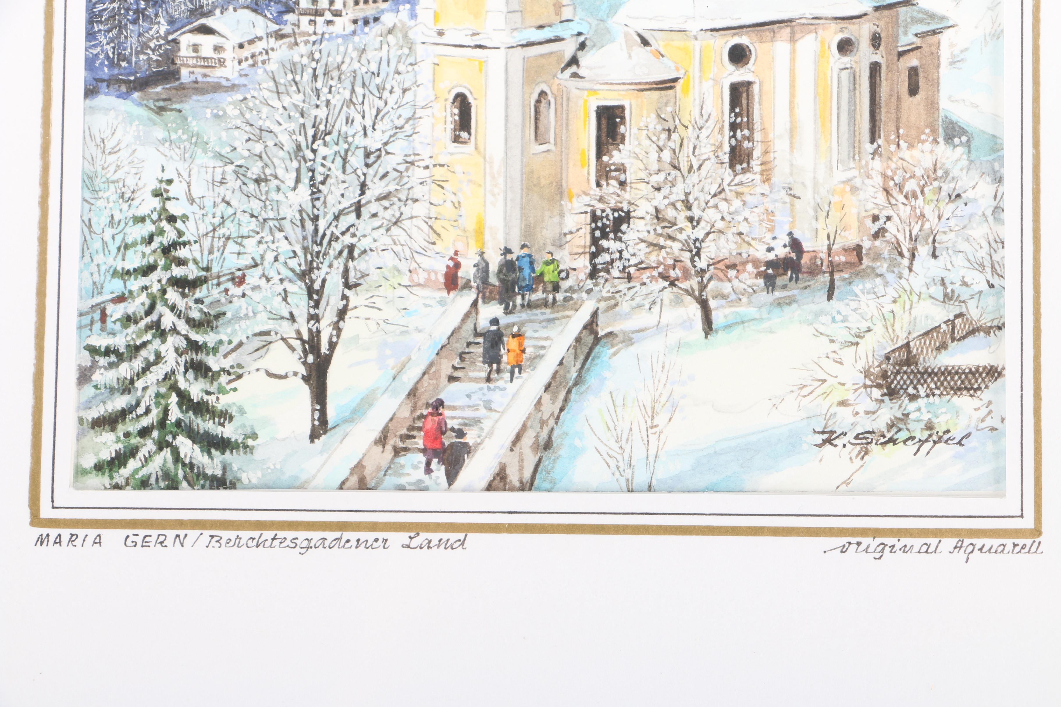 Karl G. Scheffel Gouache Paintings of Castles