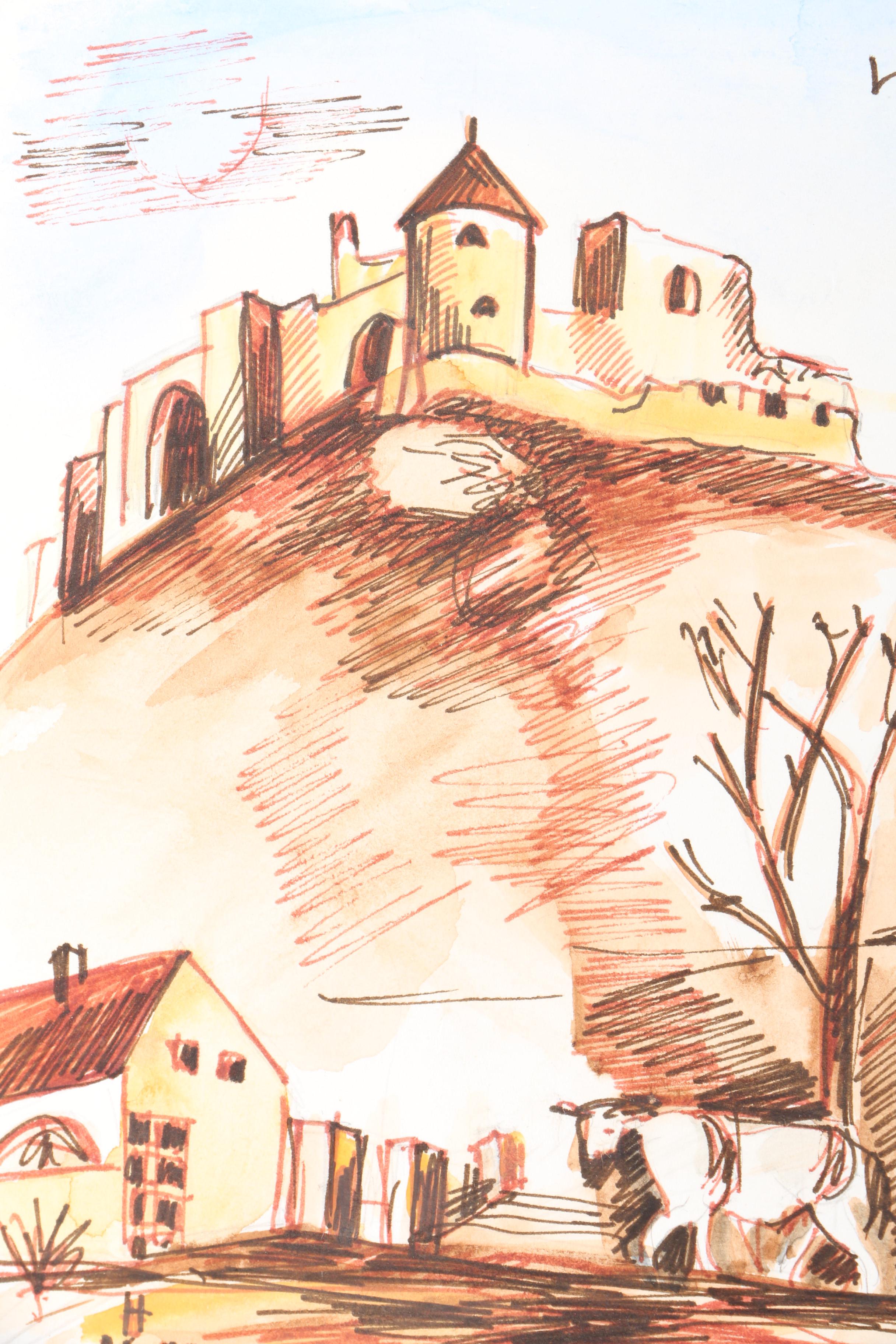 Karl G. Scheffel Gouache Paintings of Castles