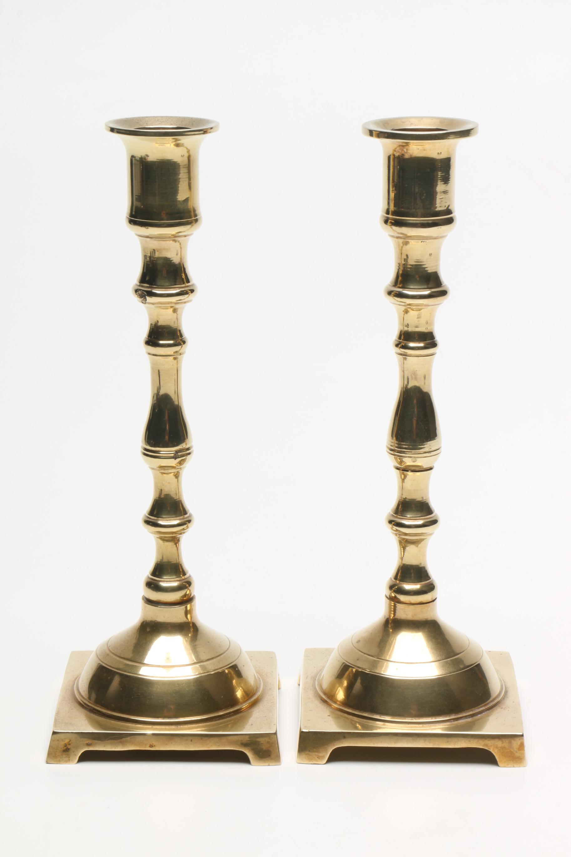 Brass Candlesticks and Silver-Tone Candleholder