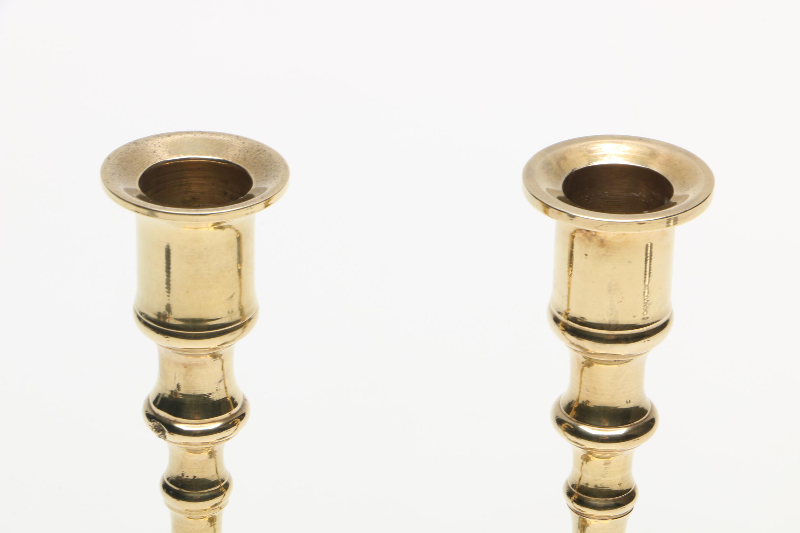 Brass Candlesticks and Silver-Tone Candleholder