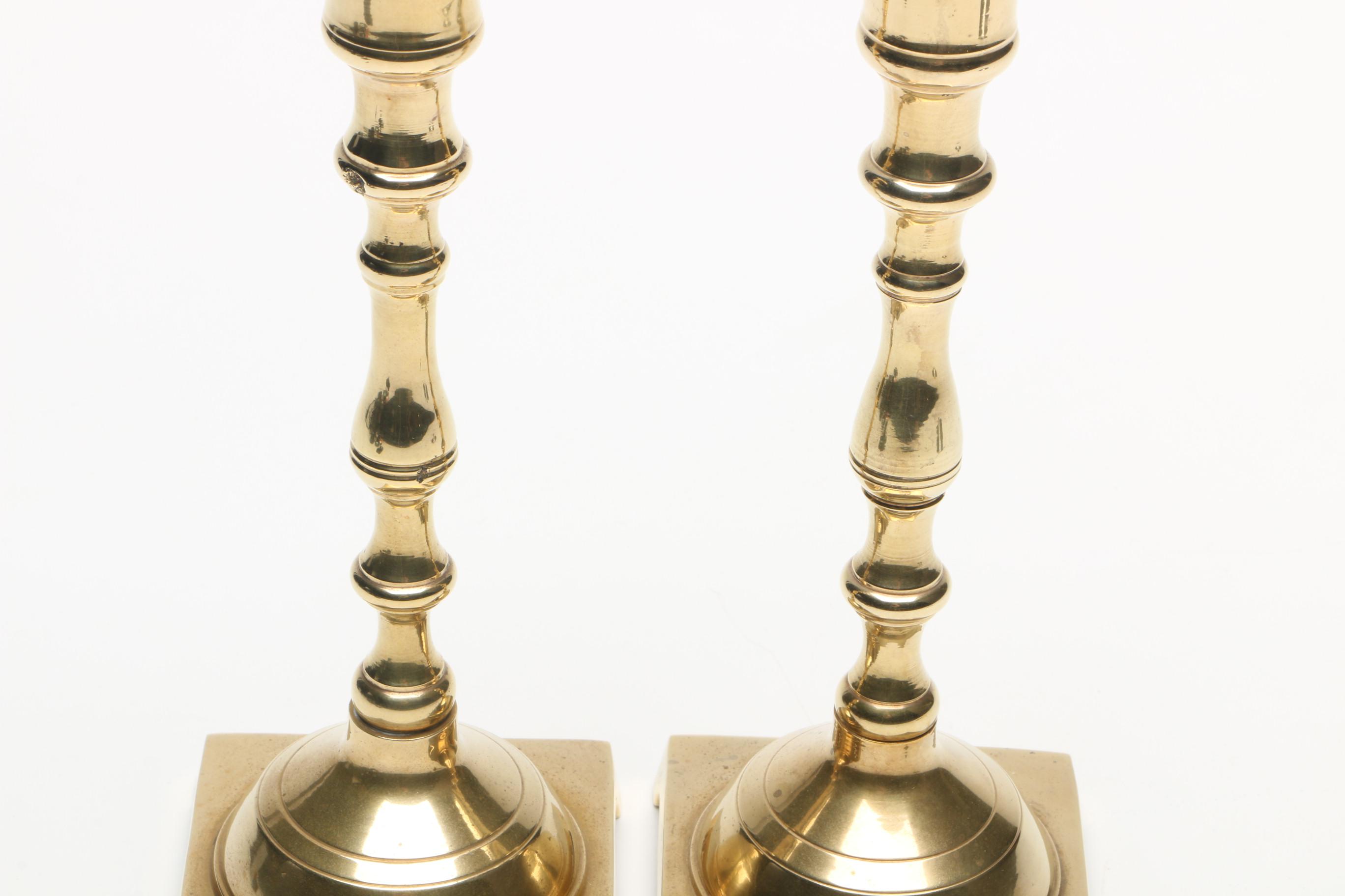 Brass Candlesticks and Silver-Tone Candleholder
