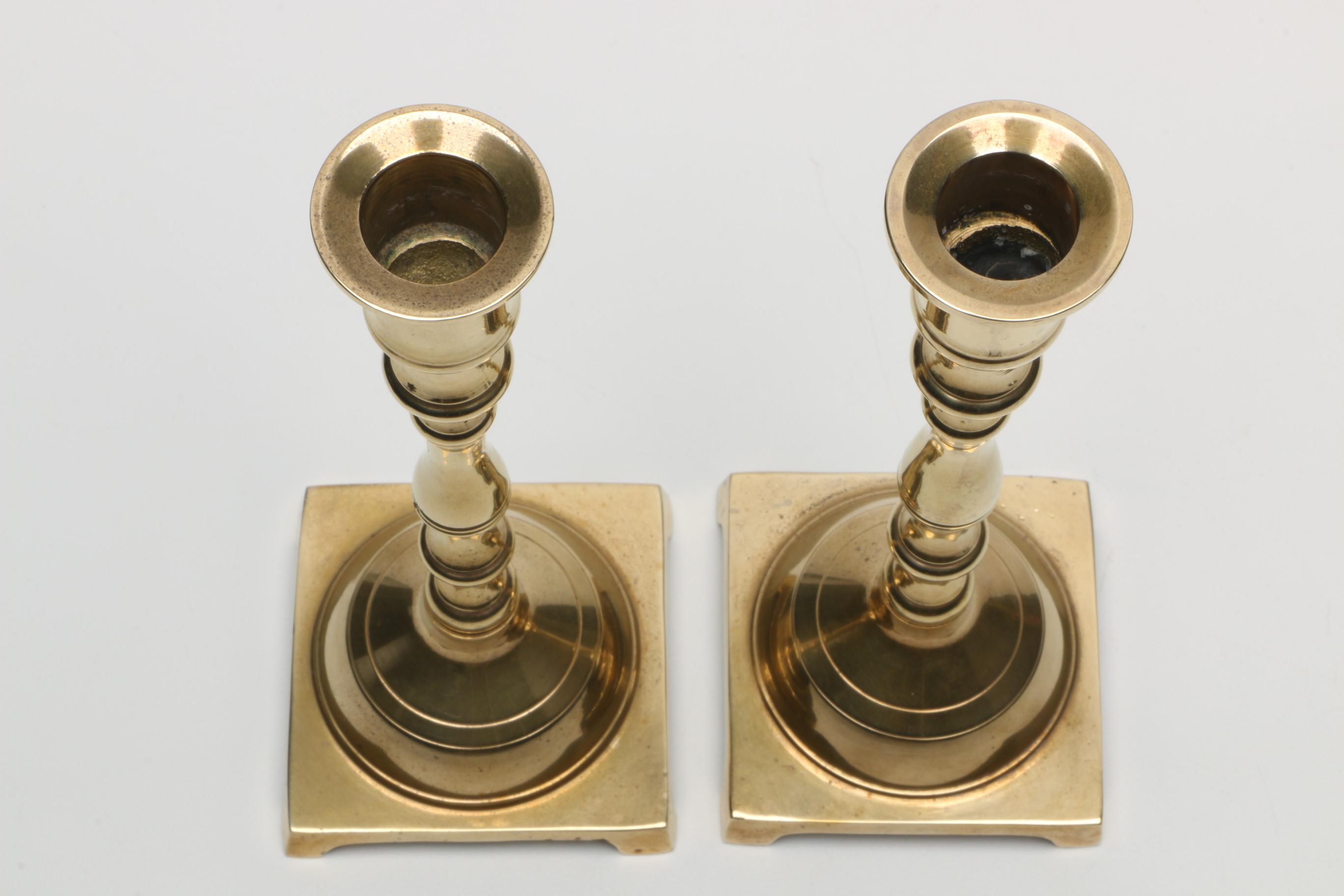 Brass Candlesticks and Silver-Tone Candleholder