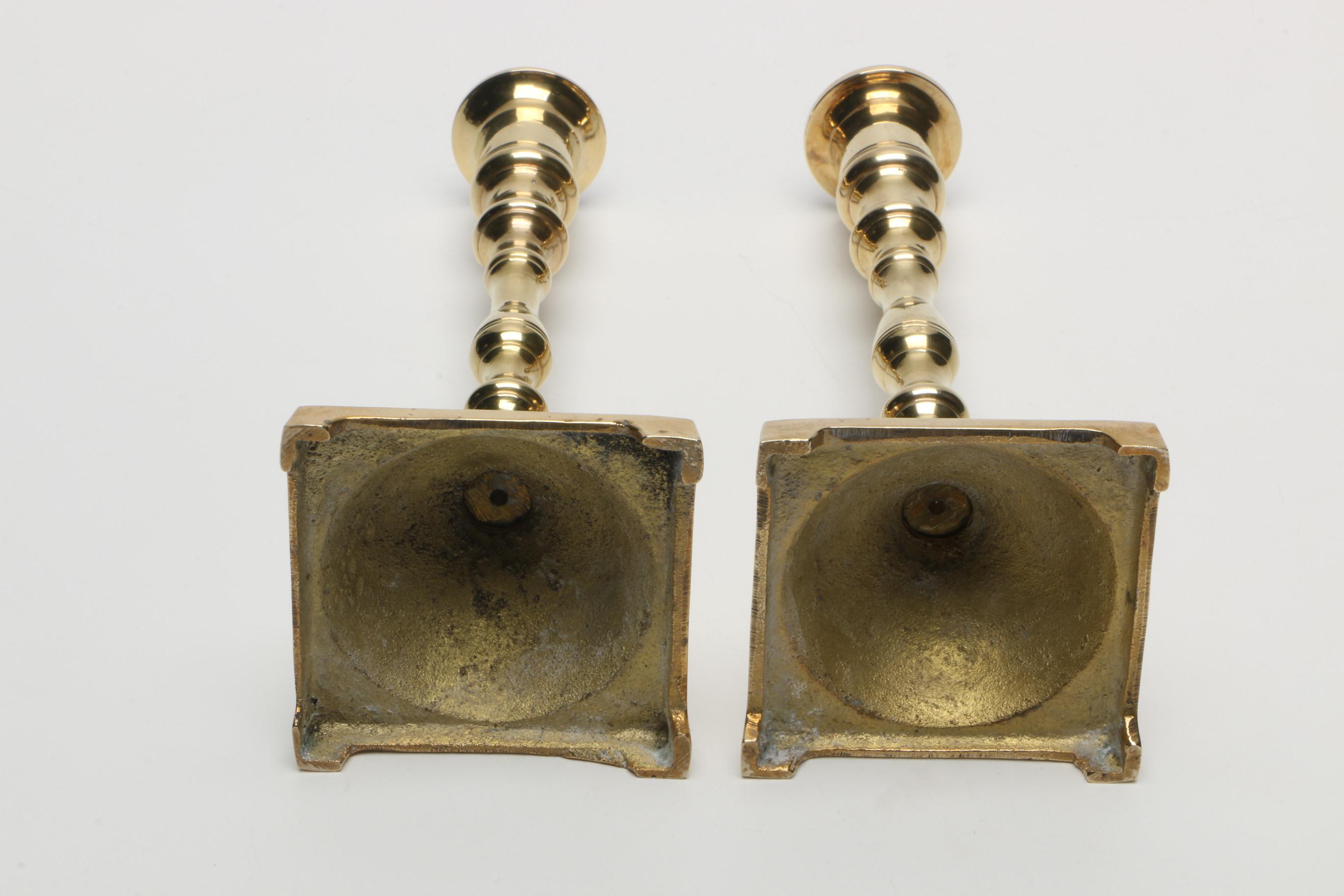 Brass Candlesticks and Silver-Tone Candleholder