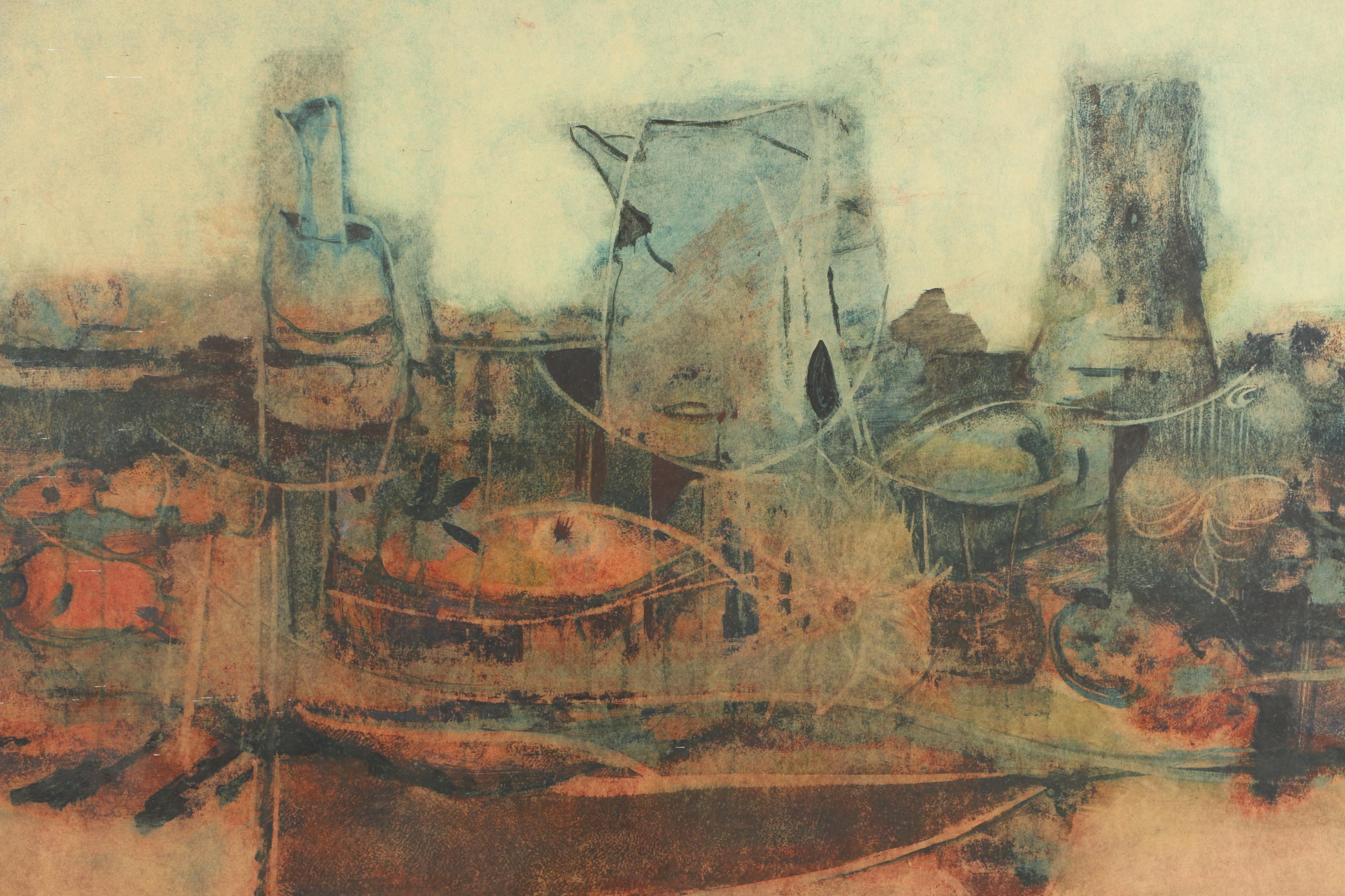 Donald Purdy Mixed Media and Oil Painting of Abstract Composition