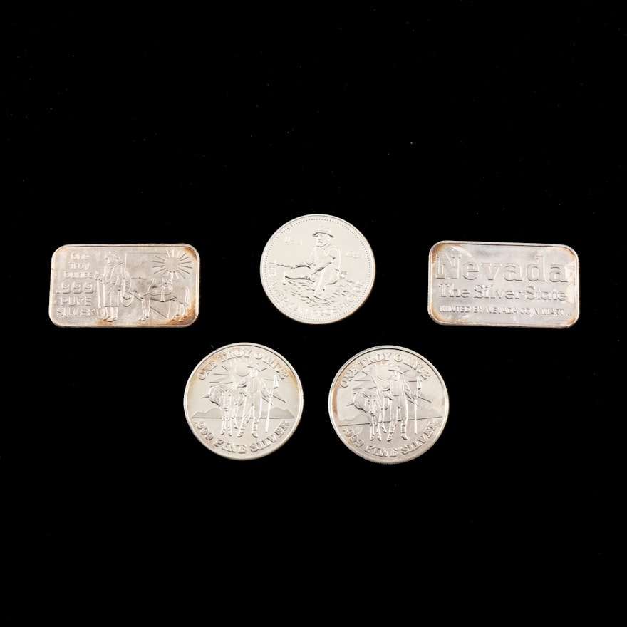 Five Ounces of .999 Silver Ingots and Rounds