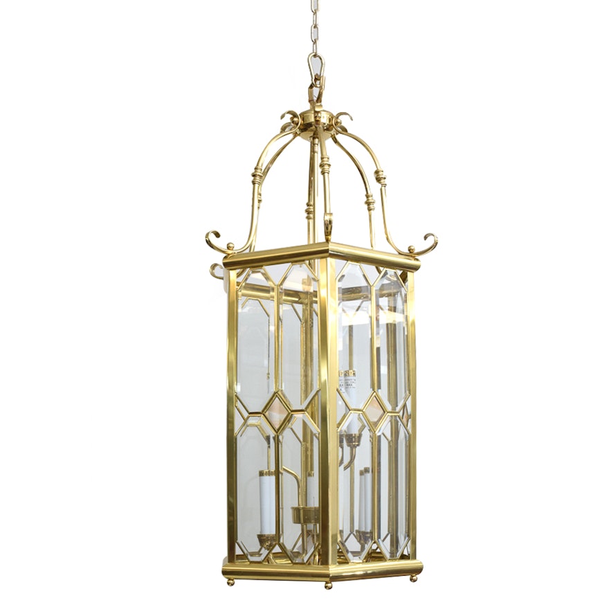 Brass and Beveled Glass Ceiling Light