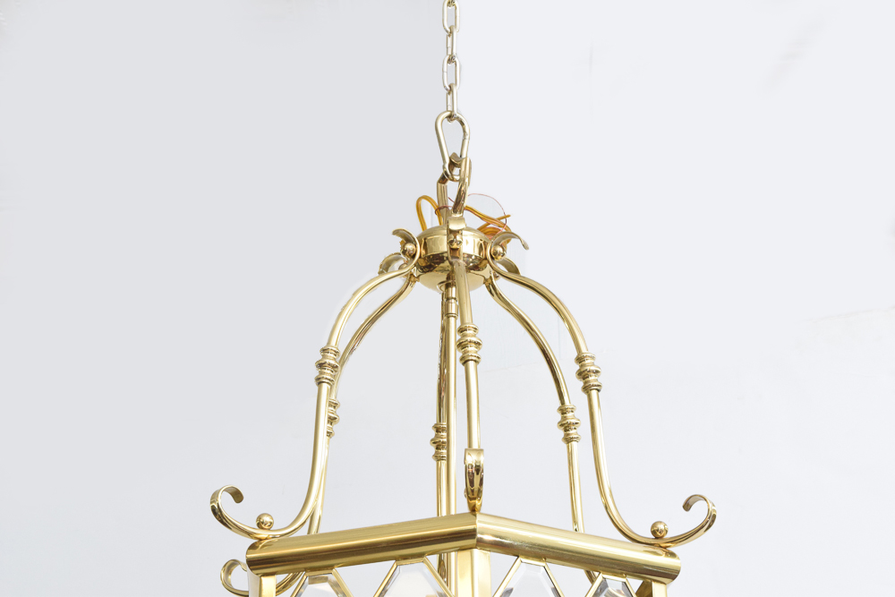 Brass and Beveled Glass Ceiling Light