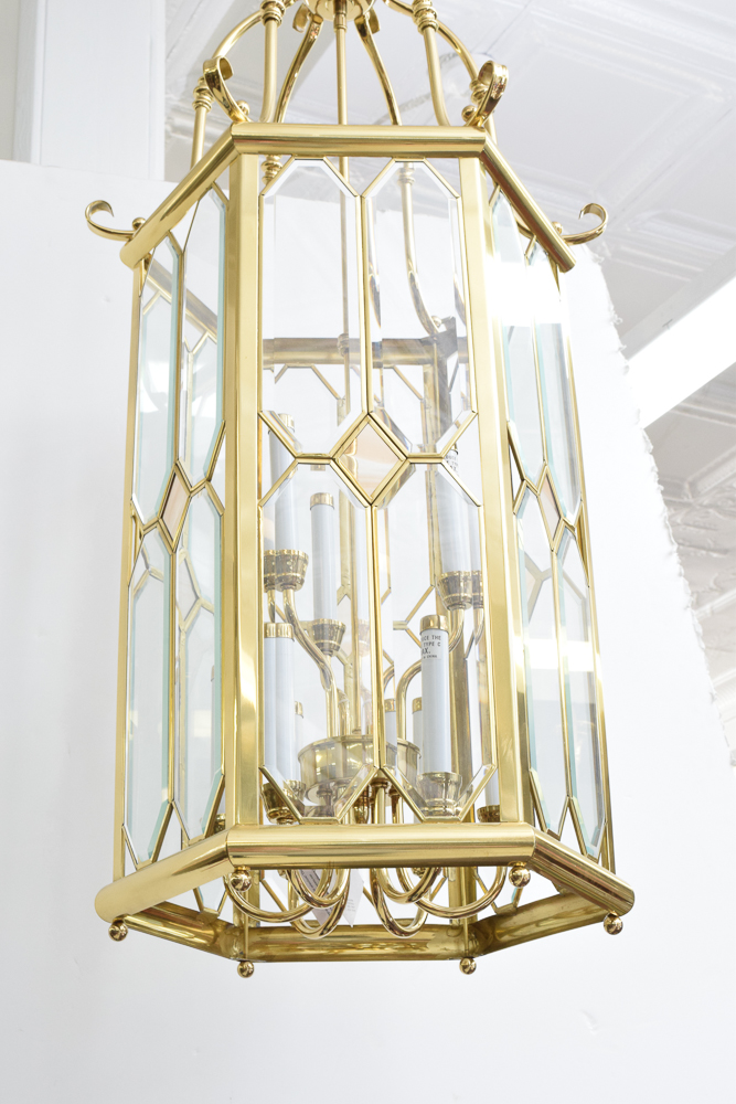 Brass and Beveled Glass Ceiling Light
