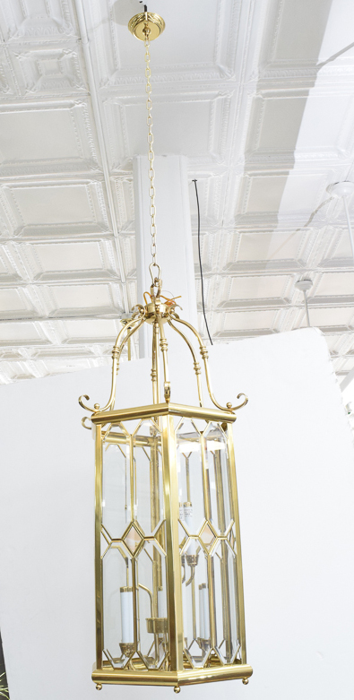 Brass and Beveled Glass Ceiling Light