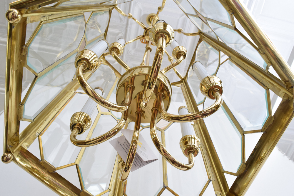 Brass and Beveled Glass Ceiling Light