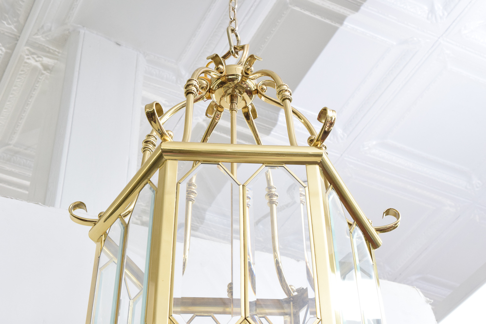 Brass and Beveled Glass Ceiling Light