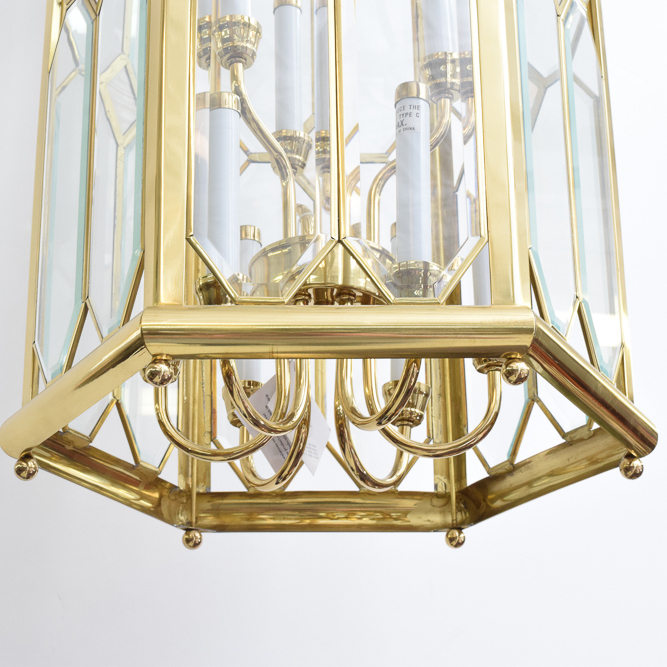 Brass and Beveled Glass Ceiling Light