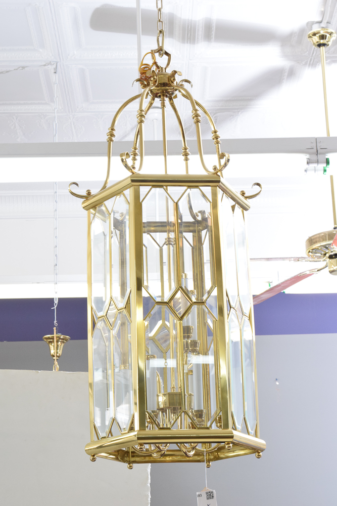 Brass and Beveled Glass Ceiling Light