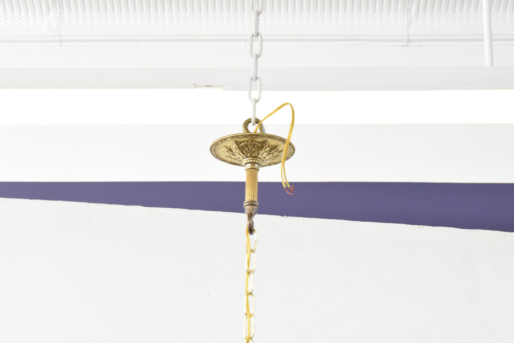 Antique Converted Gas and Electric Brass Filigree Chandelier