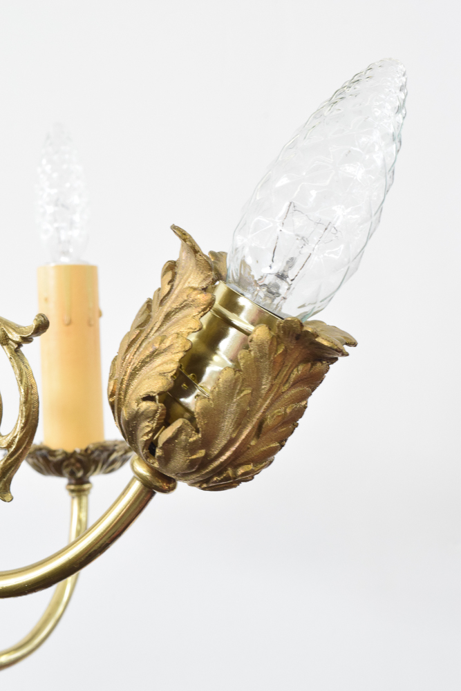 Antique Converted Gas and Electric Brass Filigree Chandelier