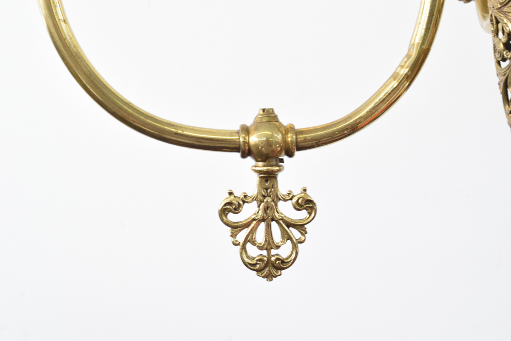 Antique Converted Gas and Electric Brass Filigree Chandelier