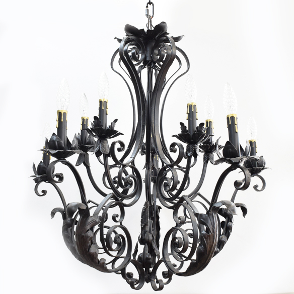 Antique Rococo Style Wrought Iron Chandelier