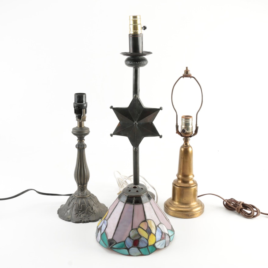 Vintage Table Lamps with Stained Glass Shade