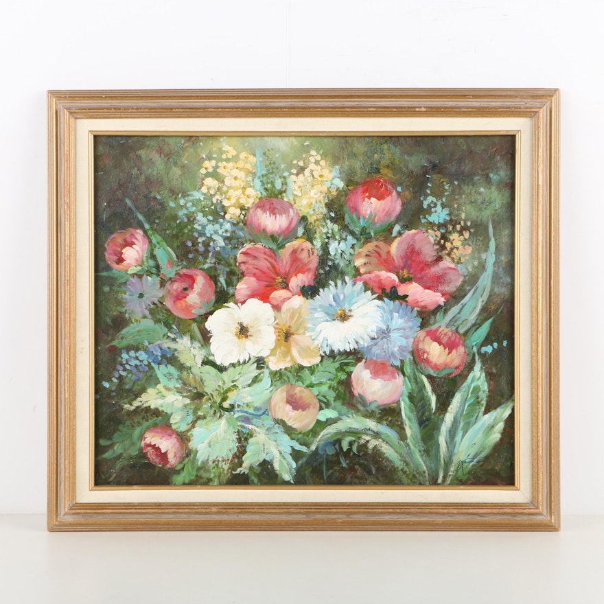Kenneth Oil Painting on Canvas of Colorful Floral Grouping