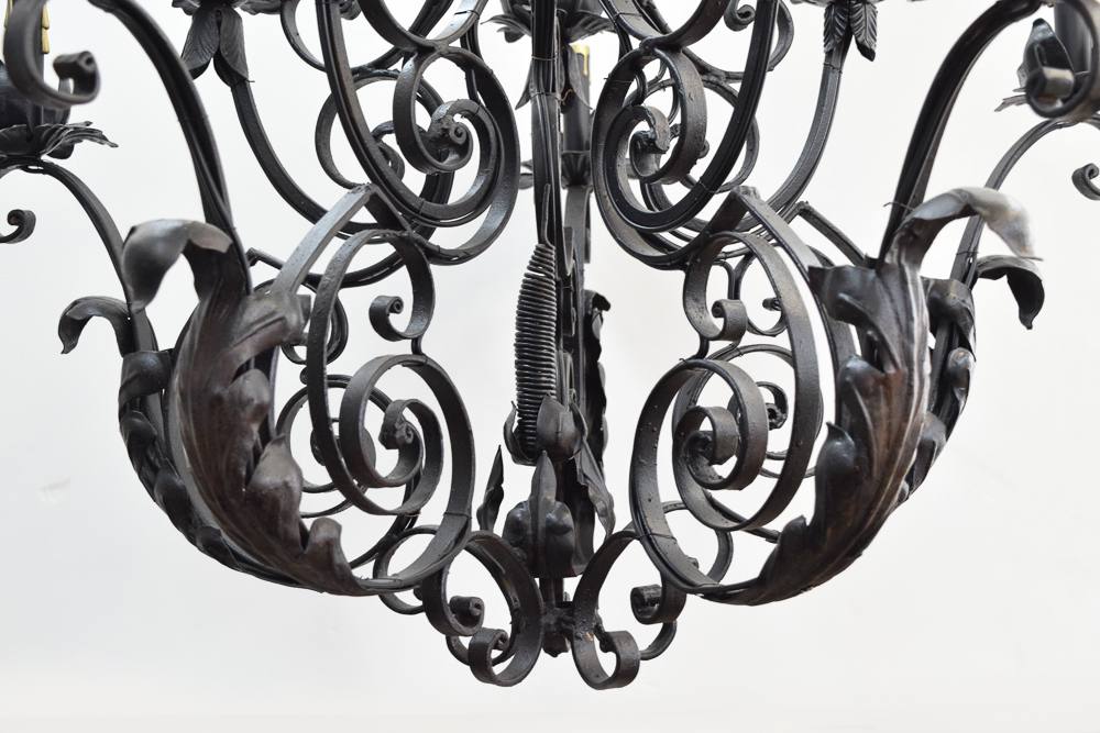 Antique Rococo Style Wrought Iron Chandelier
