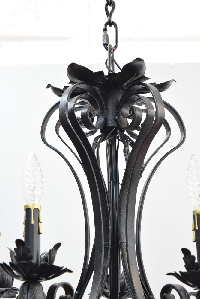 Antique Rococo Style Wrought Iron Chandelier