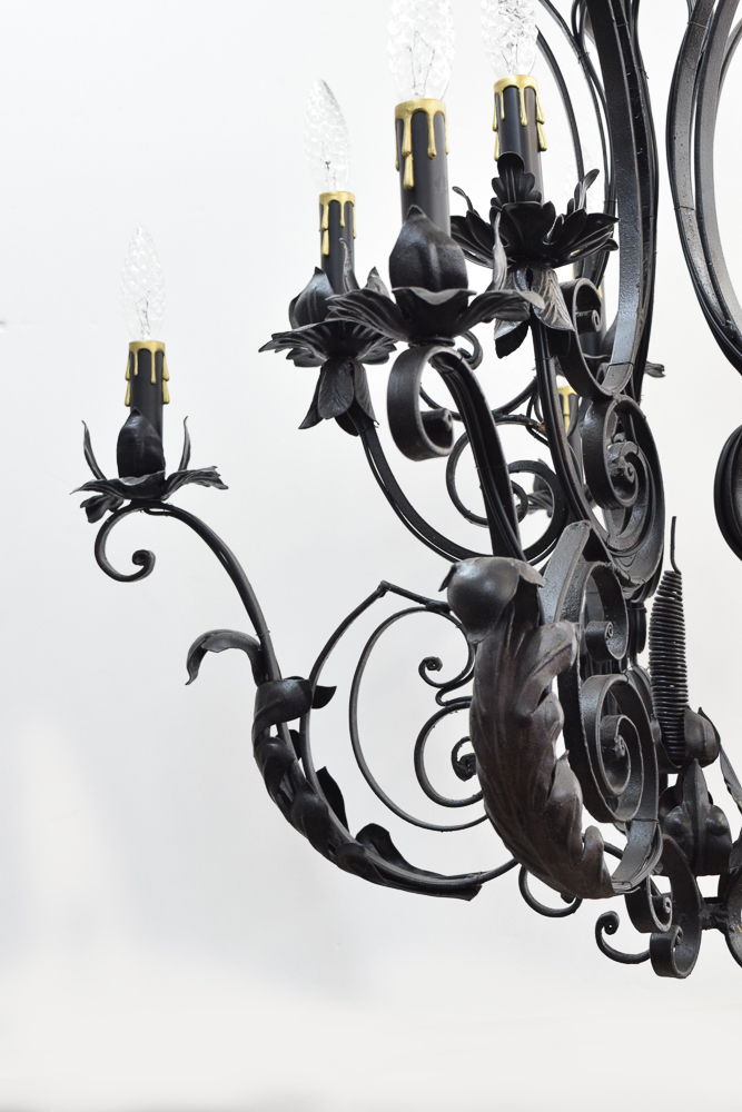 Antique Rococo Style Wrought Iron Chandelier