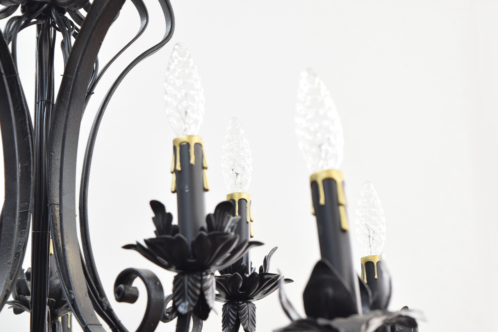 Antique Rococo Style Wrought Iron Chandelier