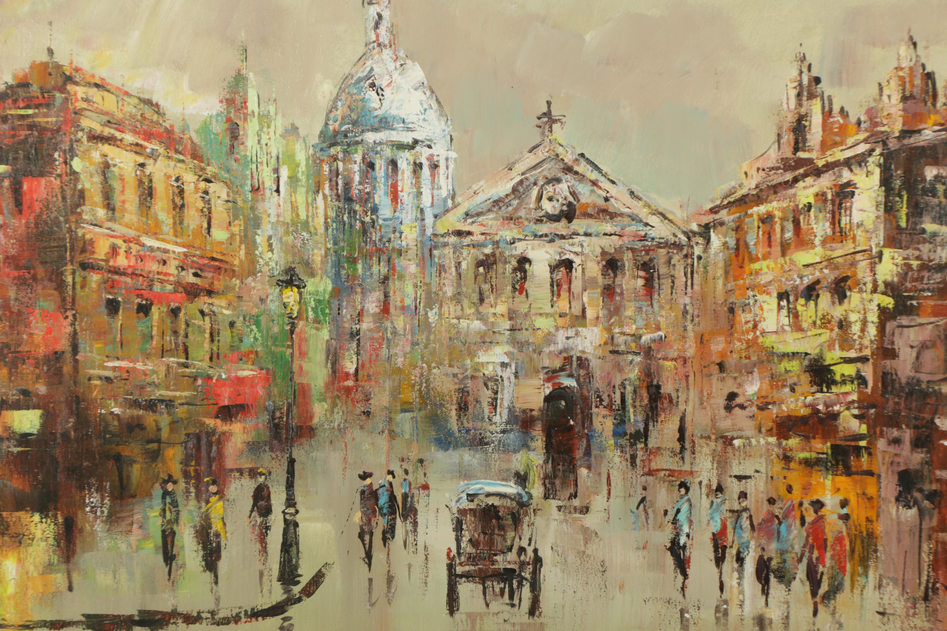 Villanova Circa 1960s Oil Painting on Canvas of London Cityscape