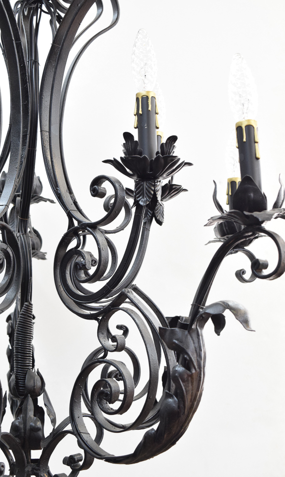 Antique Rococo Style Wrought Iron Chandelier
