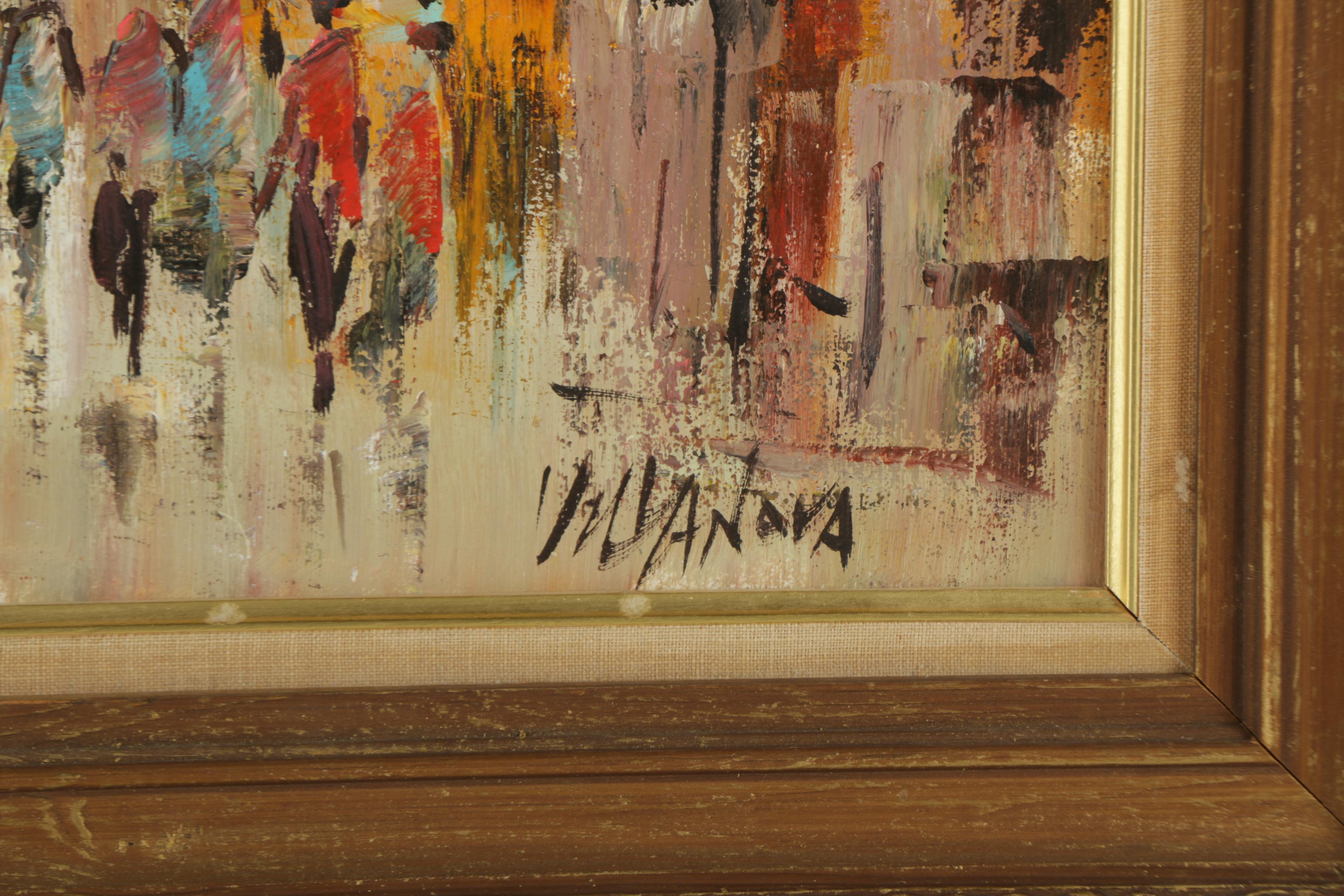 Villanova Circa 1960s Oil Painting on Canvas of London Cityscape