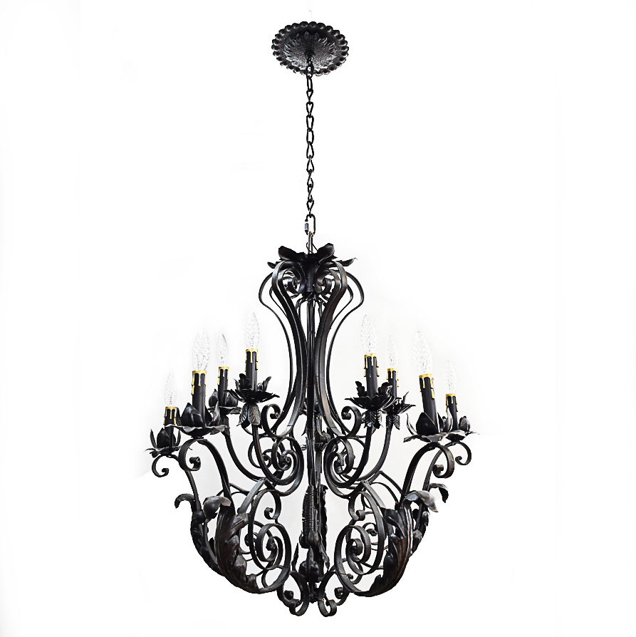 Antique Rococo Style Wrought Iron Chandelier
