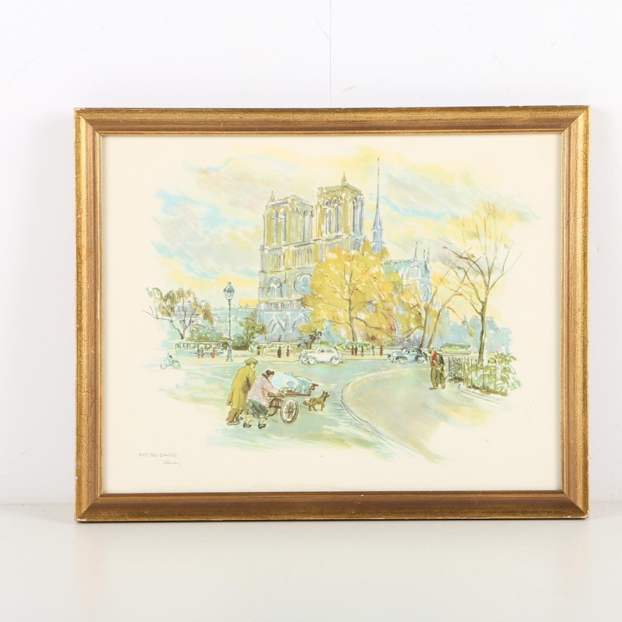 Offset Lithograph After Rie Pluim "Notre Dame"