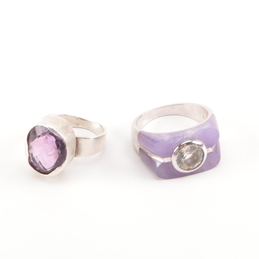 Sterling Silver Rings with Amethyst and White Topaz Gemstones