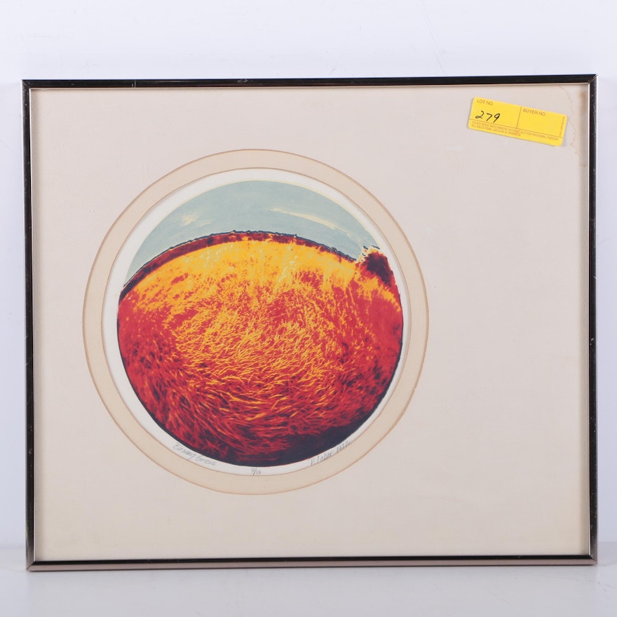 P. Laber 1972 Limited Edition Serigraph on Paper "Blowing Grass"