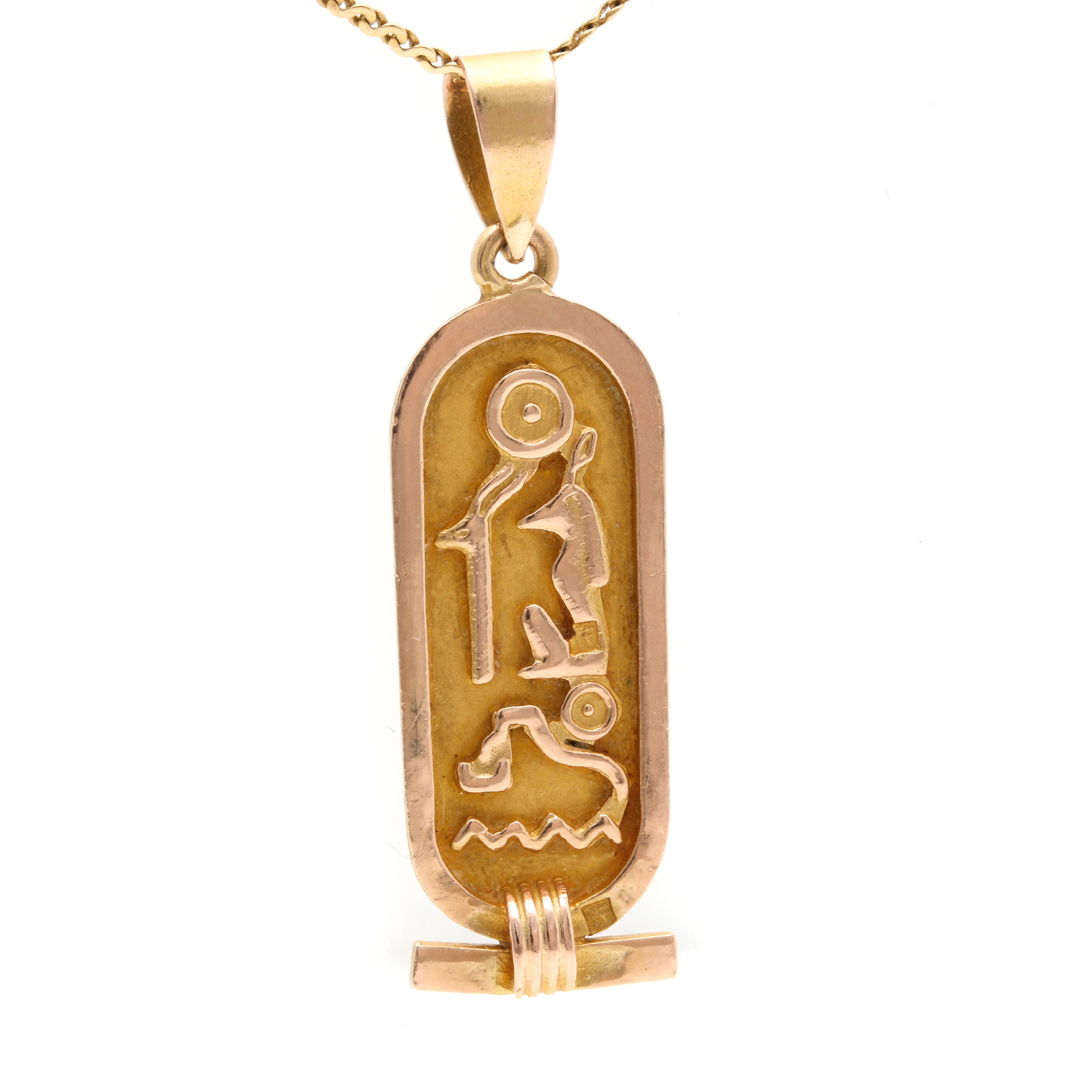14K Yellow Gold Egyptian Hieroglyphic Pendant Necklace