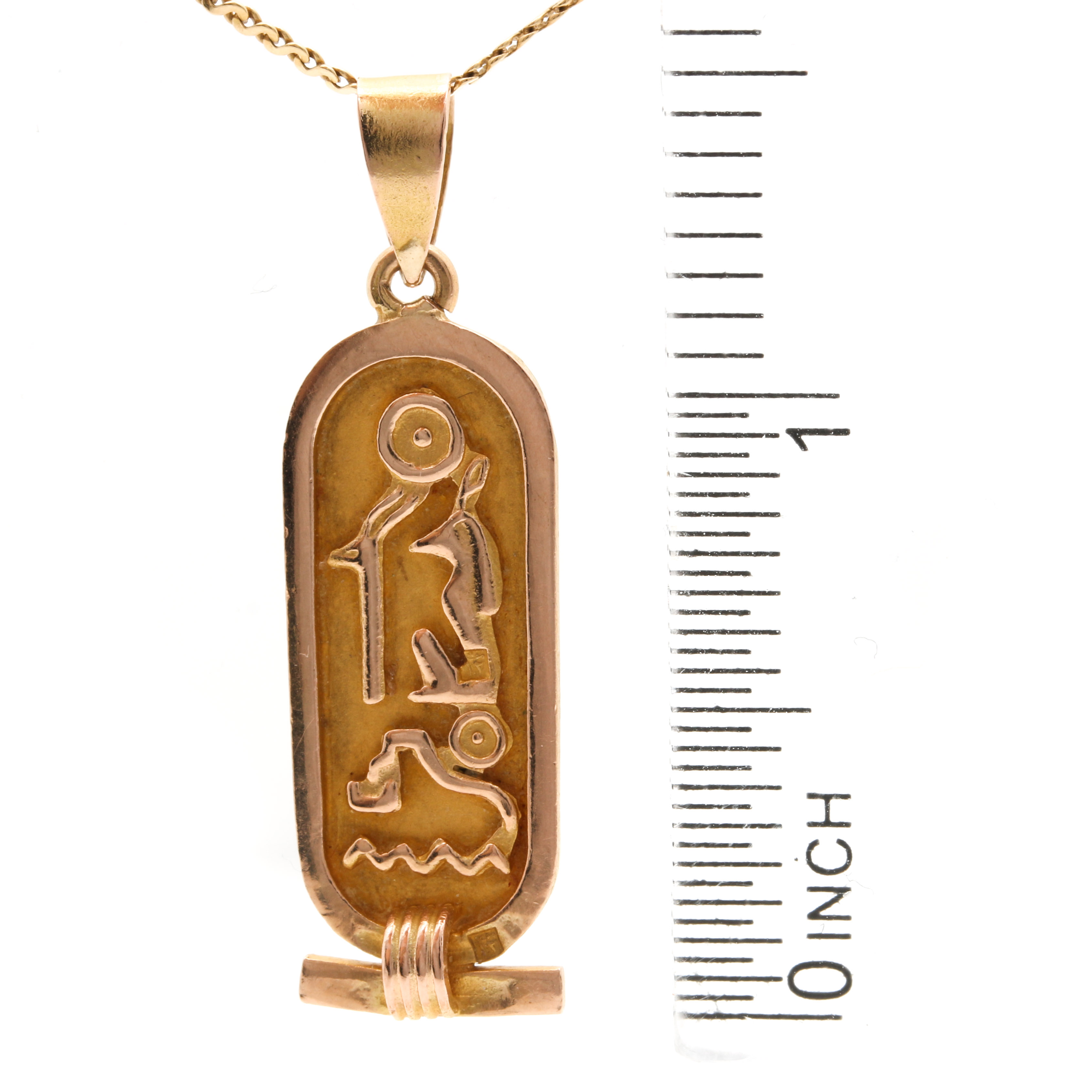 14K Yellow Gold Egyptian Hieroglyphic Pendant Necklace