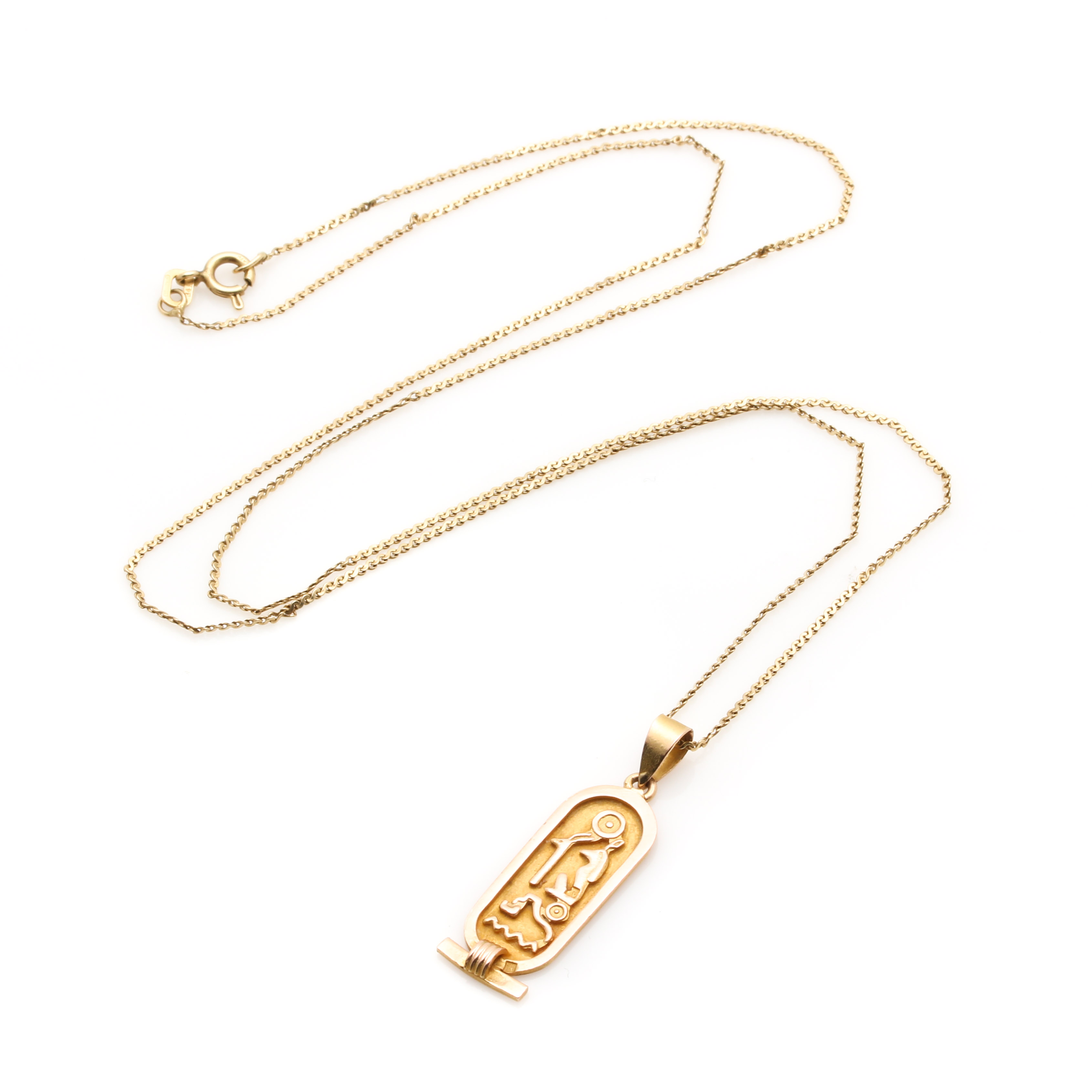 14K Yellow Gold Egyptian Hieroglyphic Pendant Necklace