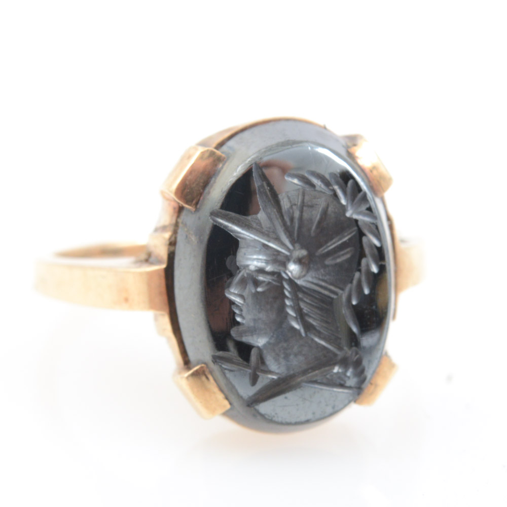 10K Yellow Gold Hematite Ring