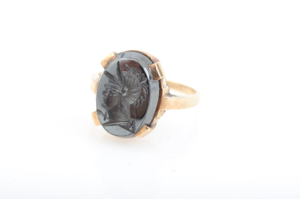10K Yellow Gold Hematite Ring