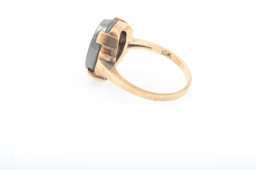 10K Yellow Gold Hematite Ring