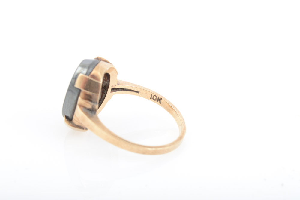 10K Yellow Gold Hematite Ring