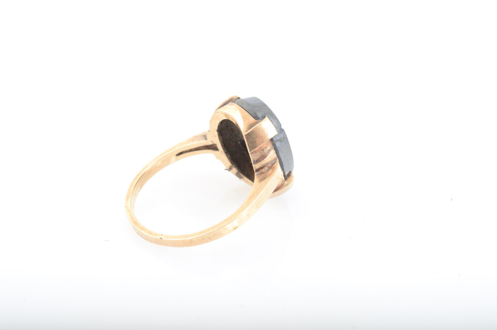 10K Yellow Gold Hematite Ring