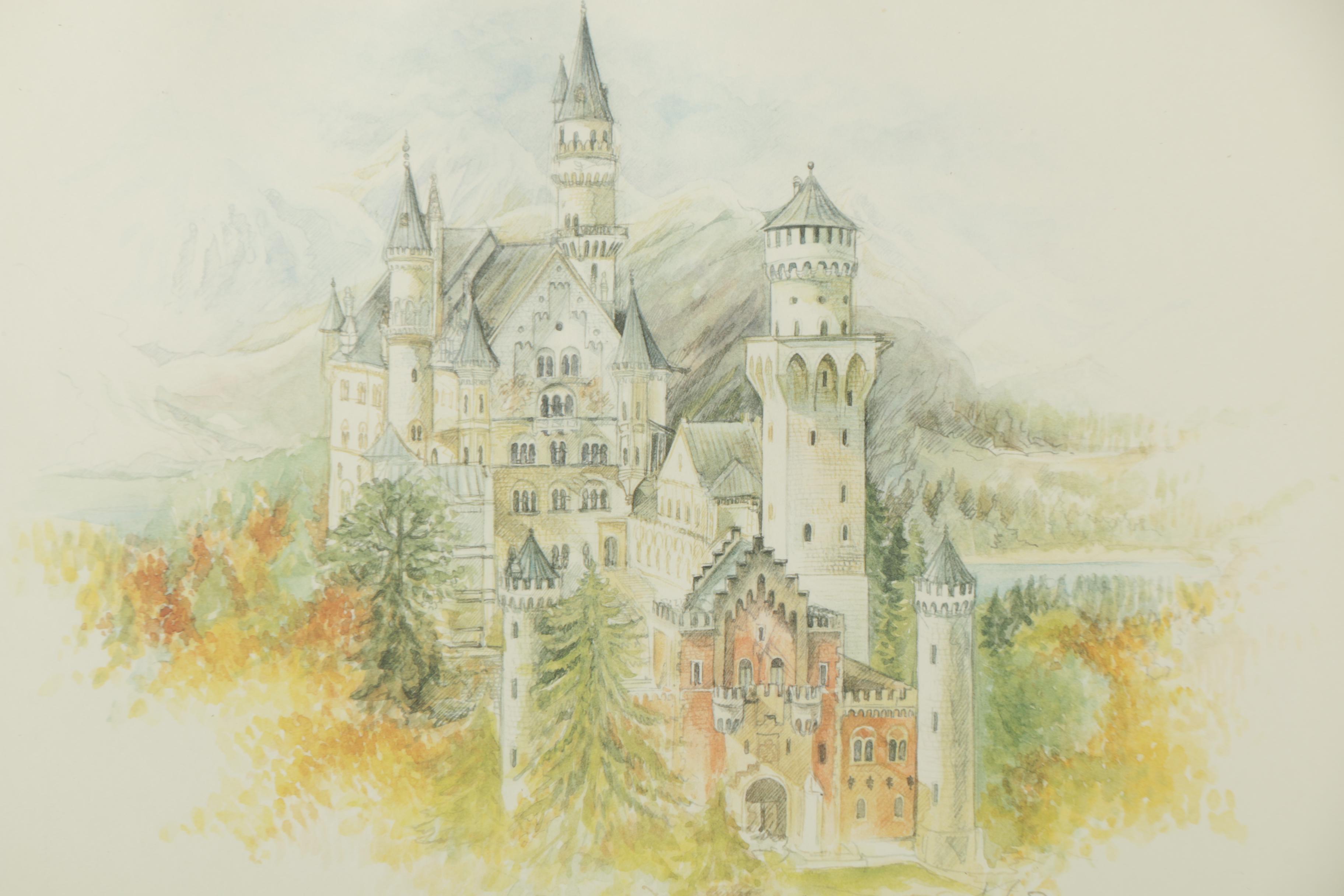Offset Lithograph on Paper After Bernadette Coy's "Neuschwanstein Castle"