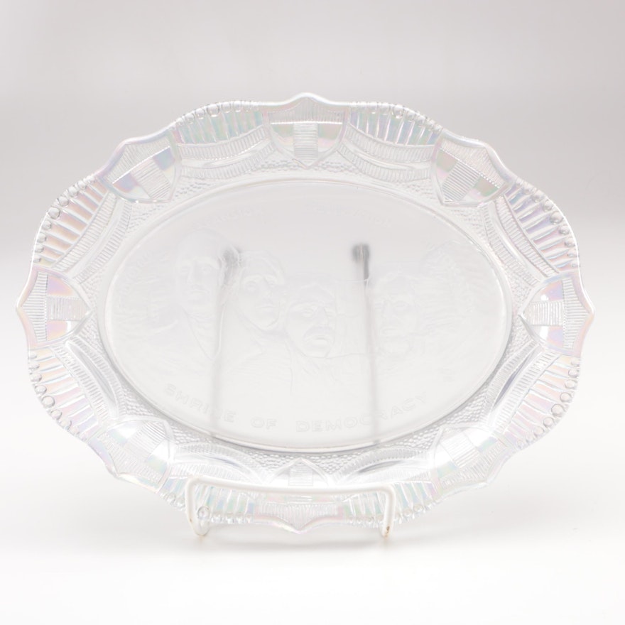 Vintage Fostoria "American Milestones" Mt. Rushmore Iridescent Glass Platter