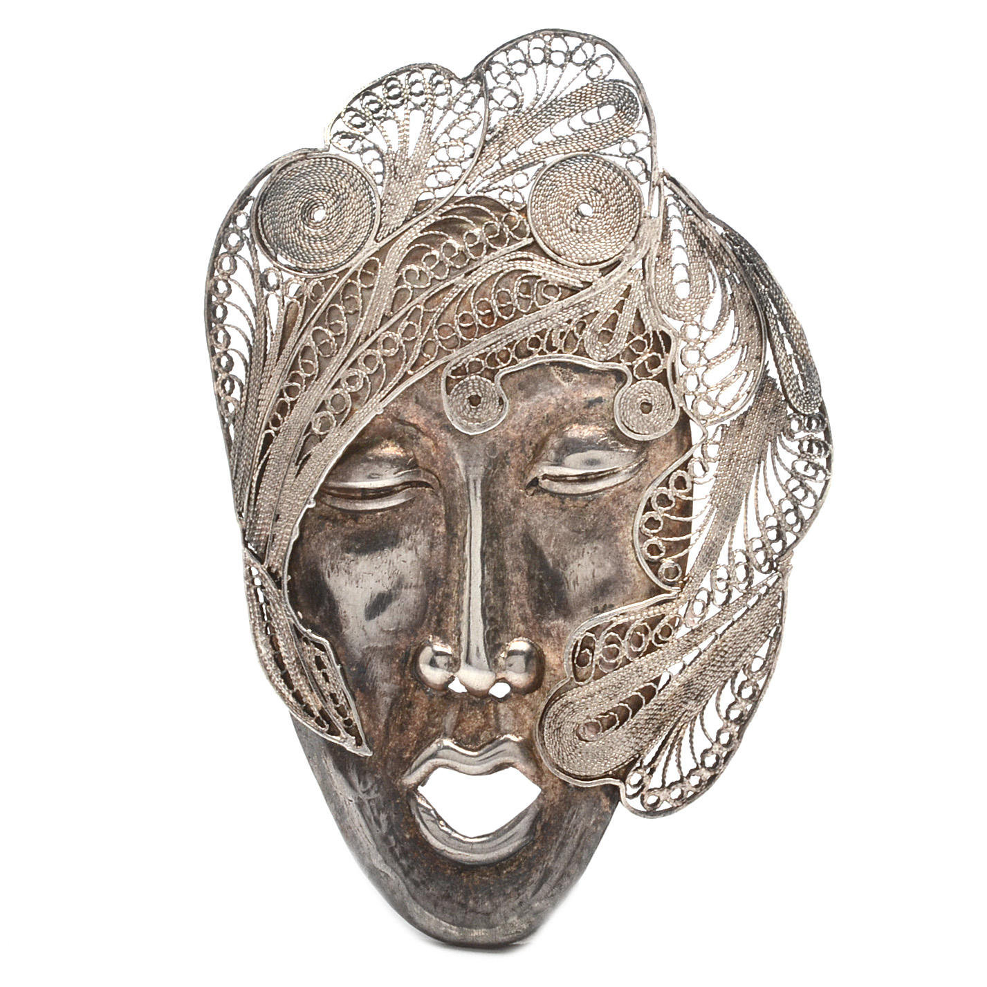 Signed Artisan Sterling Silver Brooch with Telkari Filigree