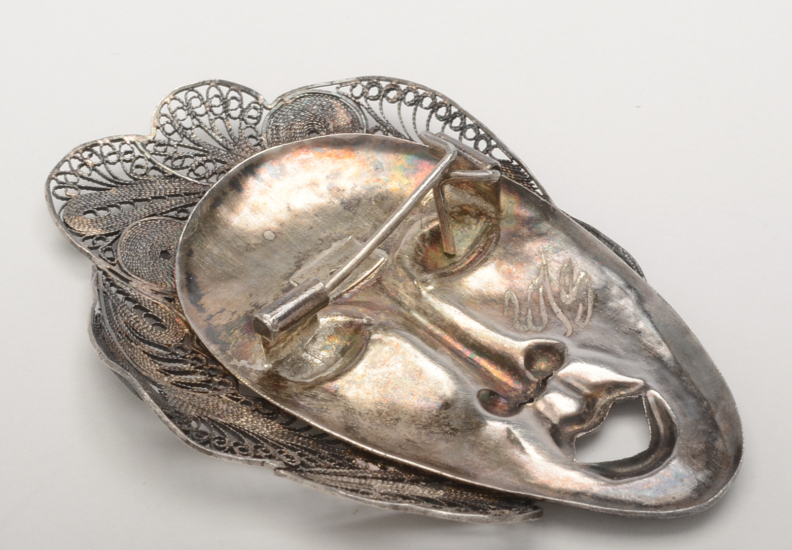 Signed Artisan Sterling Silver Brooch with Telkari Filigree